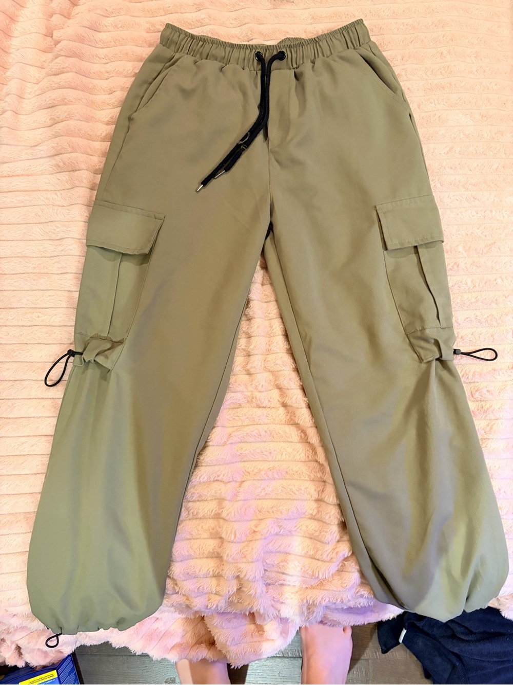 SHEIN Olive Green Cargo Track Pants with Drawstring